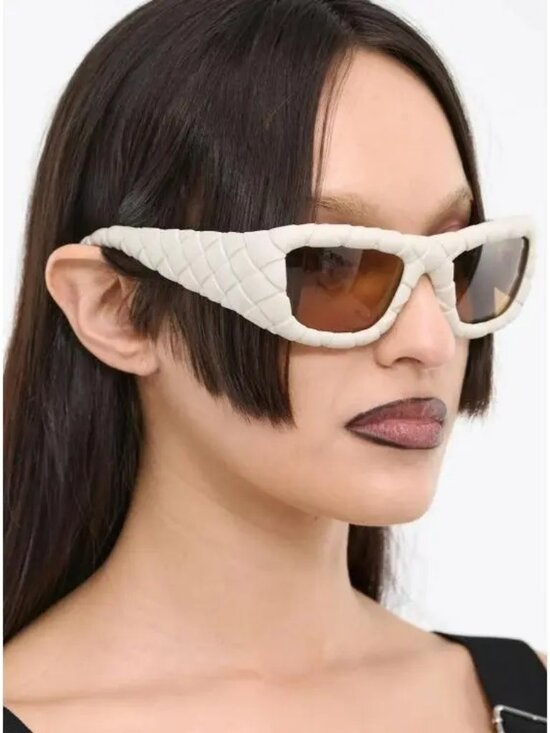 Bottega Veneta Unisex Sunglasses Chalk White Brown Pattern Rectangle BV1303S 006 main image 11